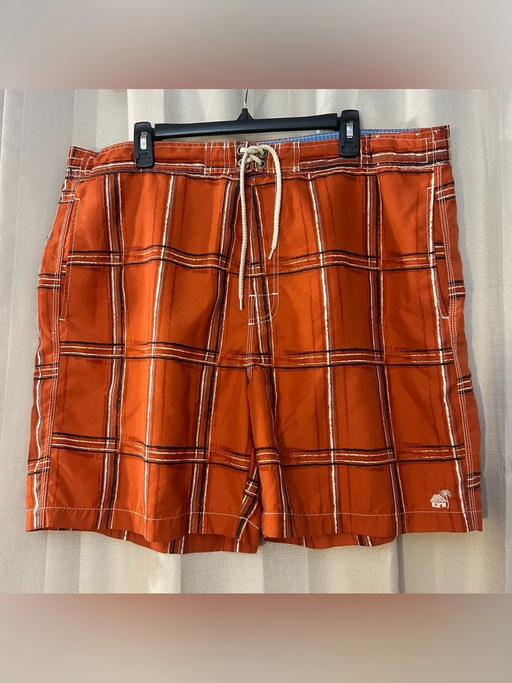 Caribbean Joe Men’s Orange Plaid Tropical Board Shorts Bathing Suit XL
